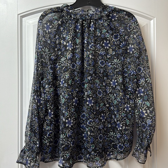 LOFT Black Floral Semi Sheer Long Sleeve - Picture 4 of 5